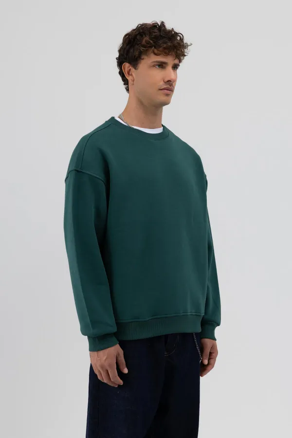 Basic Bisiklet Yaka Oversize Sweatshirt Nefti