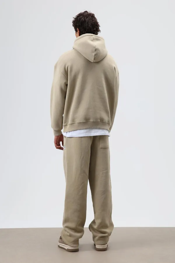 Sweat à capuche basique oversize délavé kaki