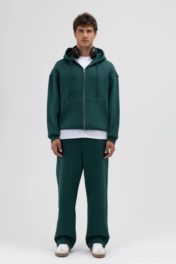 Sweat à capuche oversize basique zippé, bleu marine