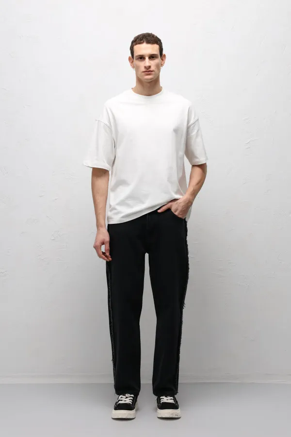 Yan Dikiş Detaylı Baggy Jean Siyah