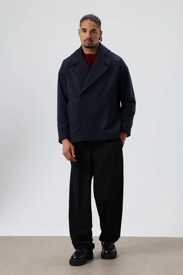 Veste courte oversize croisée en cachemire, bleu marine