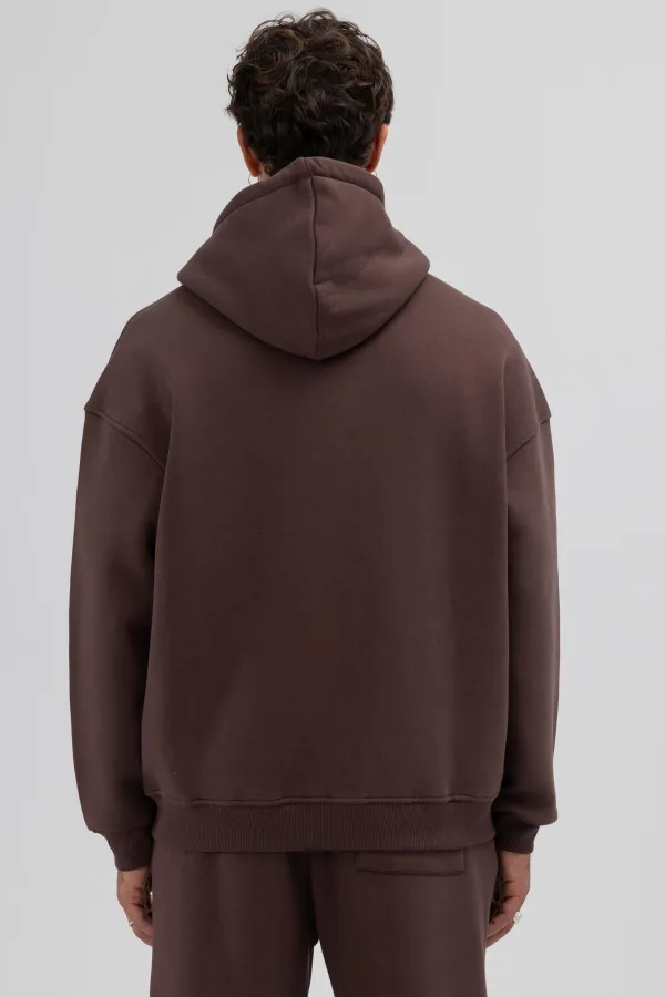 Sweat à capuche oversize basique zippé, marron