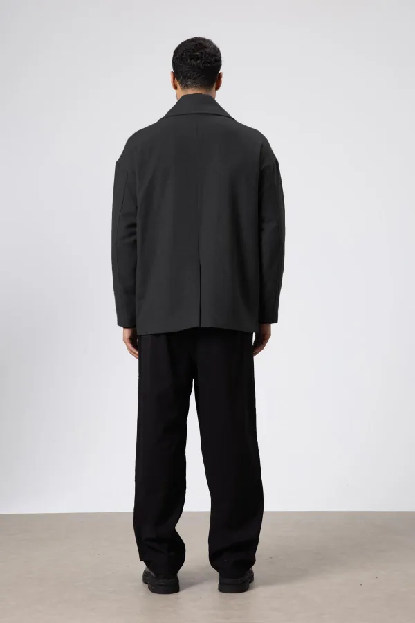 Veste courte oversize croisée en cachemire, anthracite