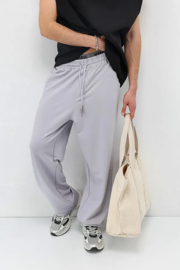 Basic Bel Lastikli  Eşofman Alt Gri Melanj