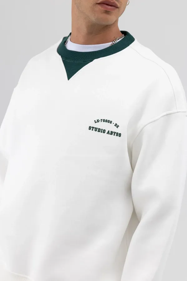 Sweat-shirt oversize à col rond imprimé, écru