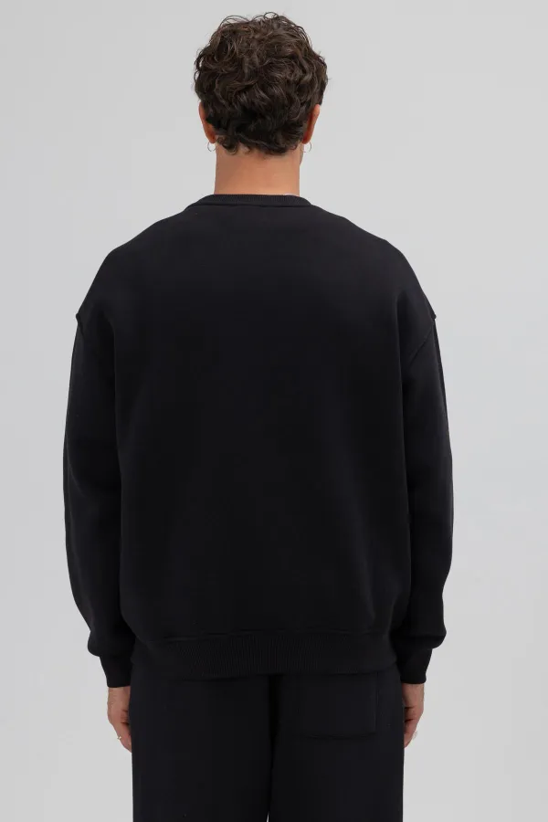 Basic Crew Neck Oversize Sweatshirt Black