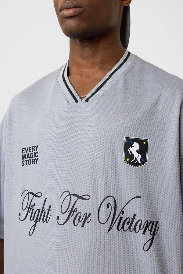 Baskılı Oversize Forma Tişört Gri