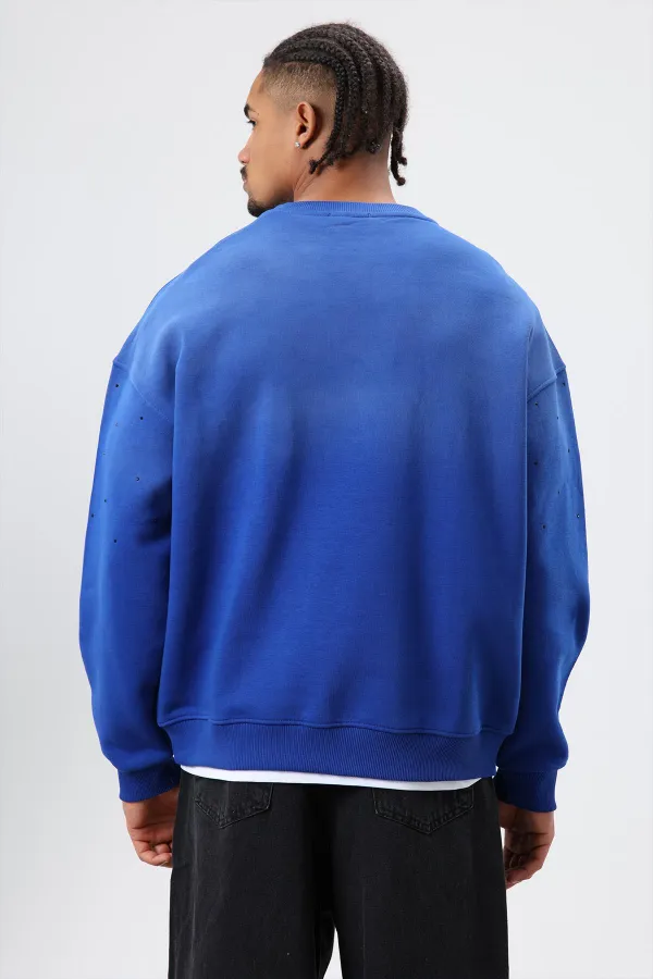 Sweat-shirt oversize bleu marine à détails en pierre délavée