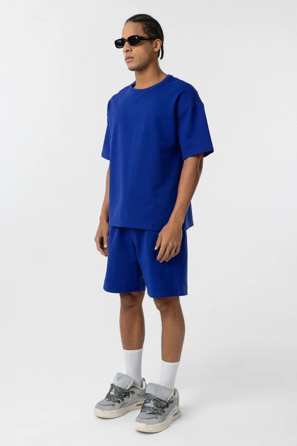 Basic Oversize Şort Takım Saks