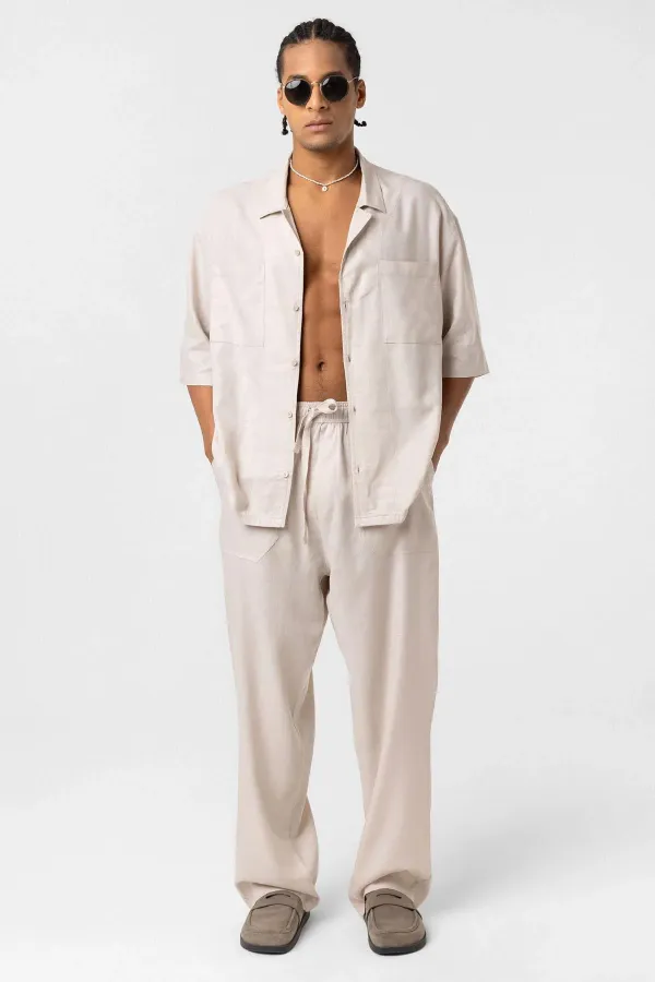 Baggy Keten Pantolon Bej