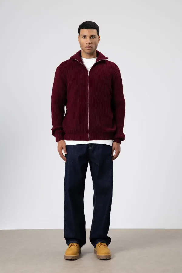 Gilet oversize zippé en maille, bordeaux