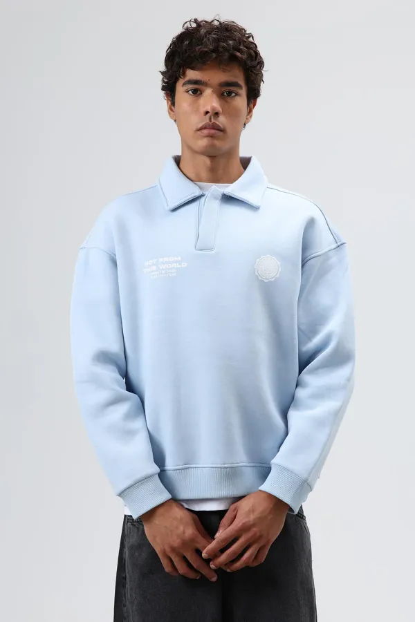 Sweat-shirt oversize à col polo imprimé délavé bleu ciel
