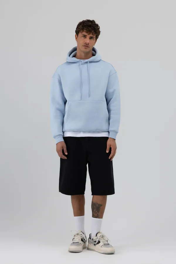 Sweat à capuche basique oversize bleu ciel