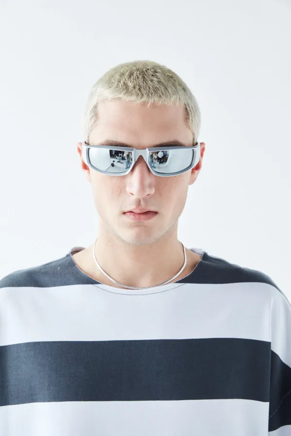 Digitally Printed Striped 100% Cotton Oversize T-Shirt, Dark Gray