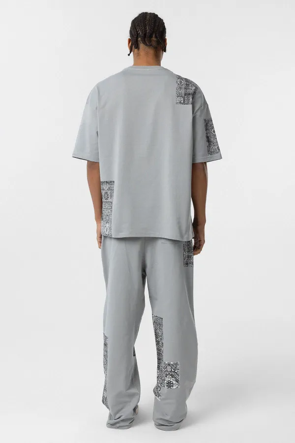 Etnik Desenli Oversize Eşofman Takım Gri