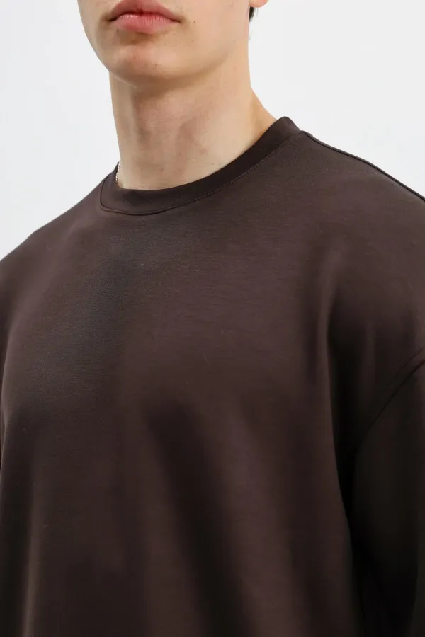 Modal Karışımlı Oversize Tişört Kahve