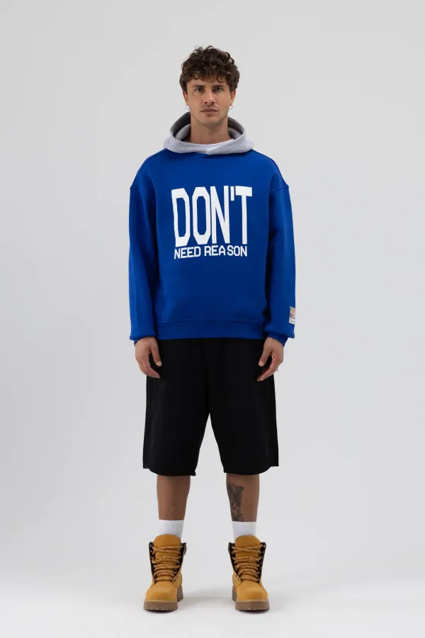 Çift Renk Baskılı Oversize Sweatshirt Saks