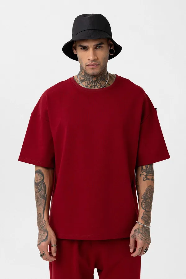 Paça Lastikli Basic Oversize Eşofman Takımı Bordo