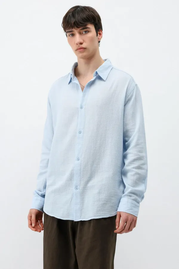 Uzun Kollu Basic Oversize Gömlek Bebe Mavi