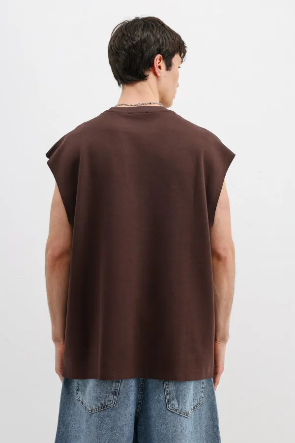 T-shirt basique oversize sans manches, marron