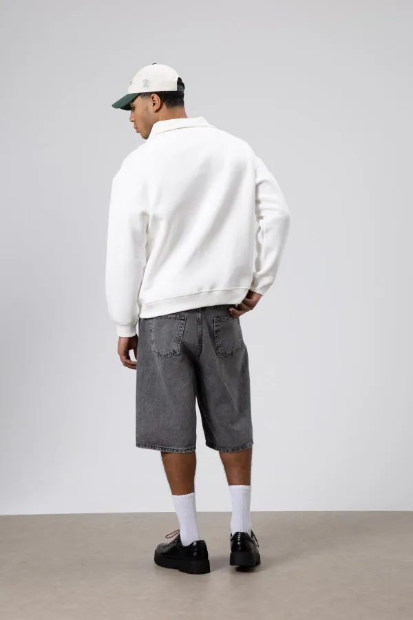 Sweat-shirt basique à fermeture éclair et col montant, écru