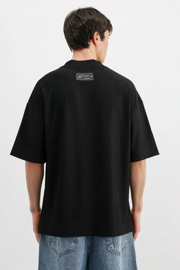Printed Corduroy Oversize T-Shirt Black