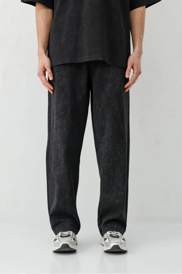 Baggy Fit Yıkamalı Eşofman Alt Siyah
