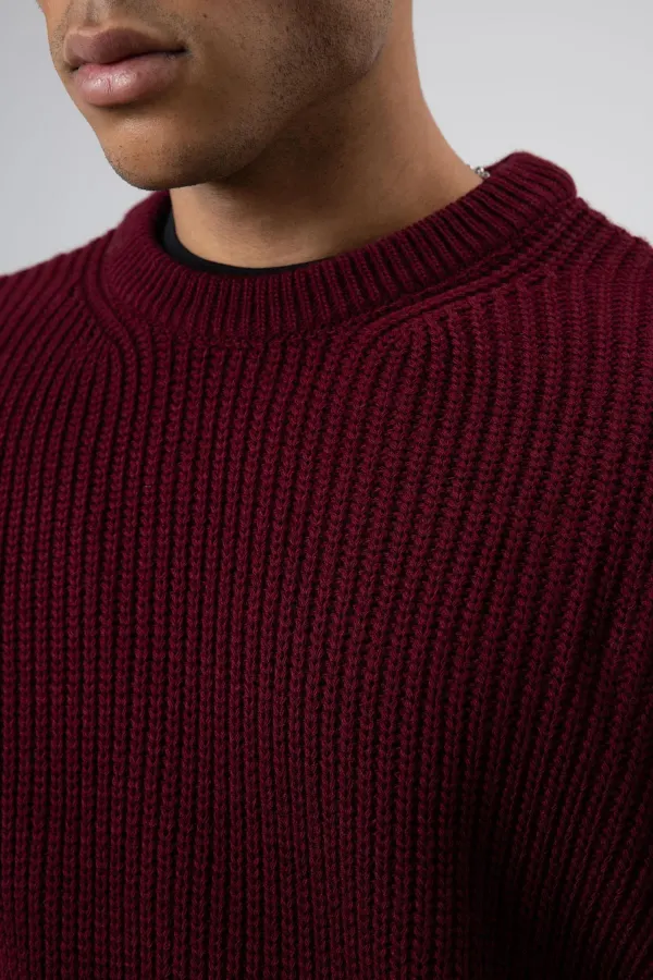 Bisiklet Yaka Oversize Triko Kazak Bordo