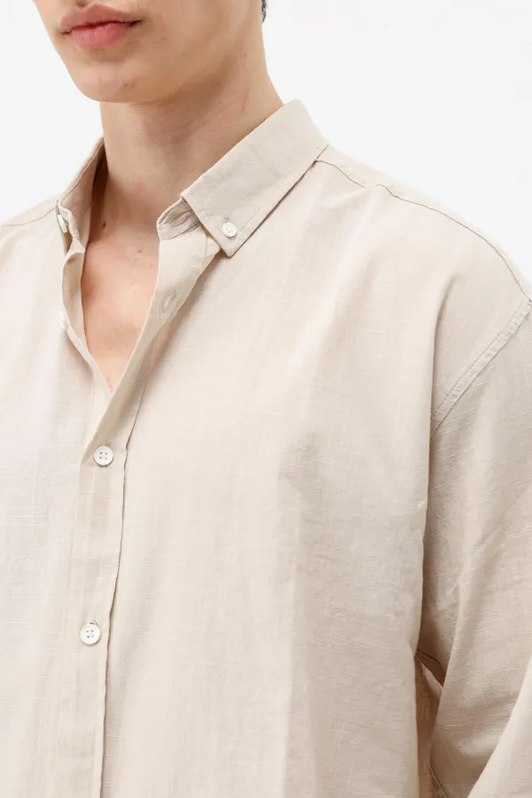 Chemise basique oversize en coton et lin beige