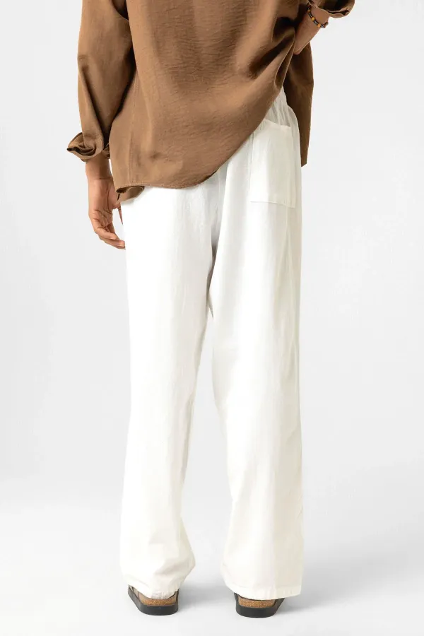Pantalon ample en lin avec taille élastiquée, écru