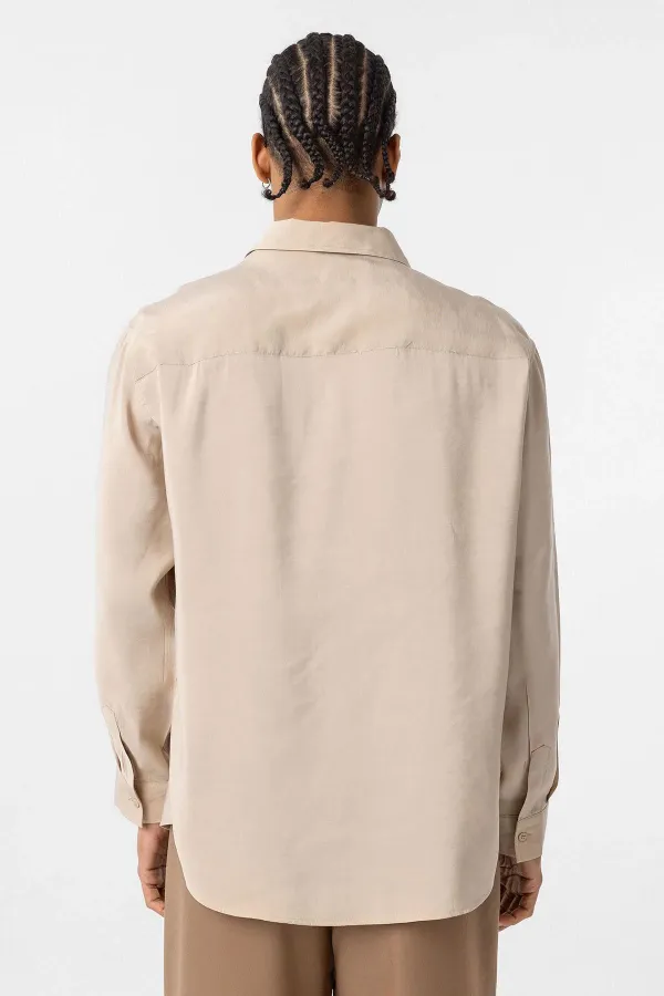 Oversize Modal Kumaş Gömlek Bej