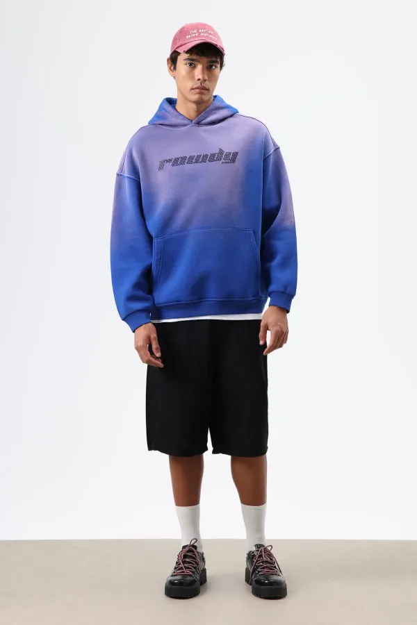 Sweat à capuche oversize imprimé délavé bleu marine