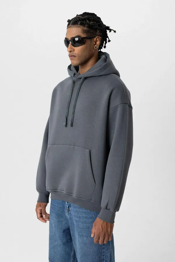 Sweat à capuche basique oversize délavé, gris fumé