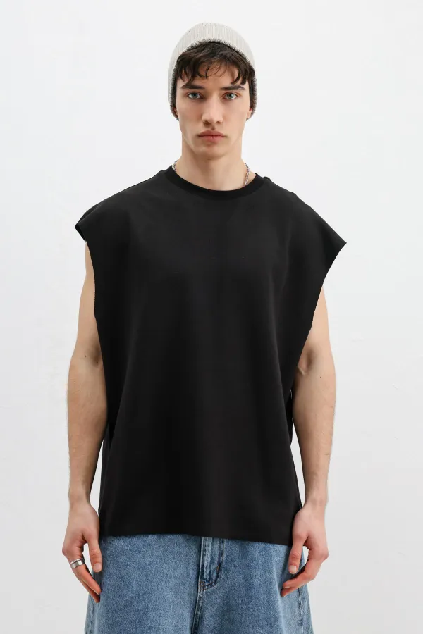 Oversize Kolsuz Basic Tişört Siyah