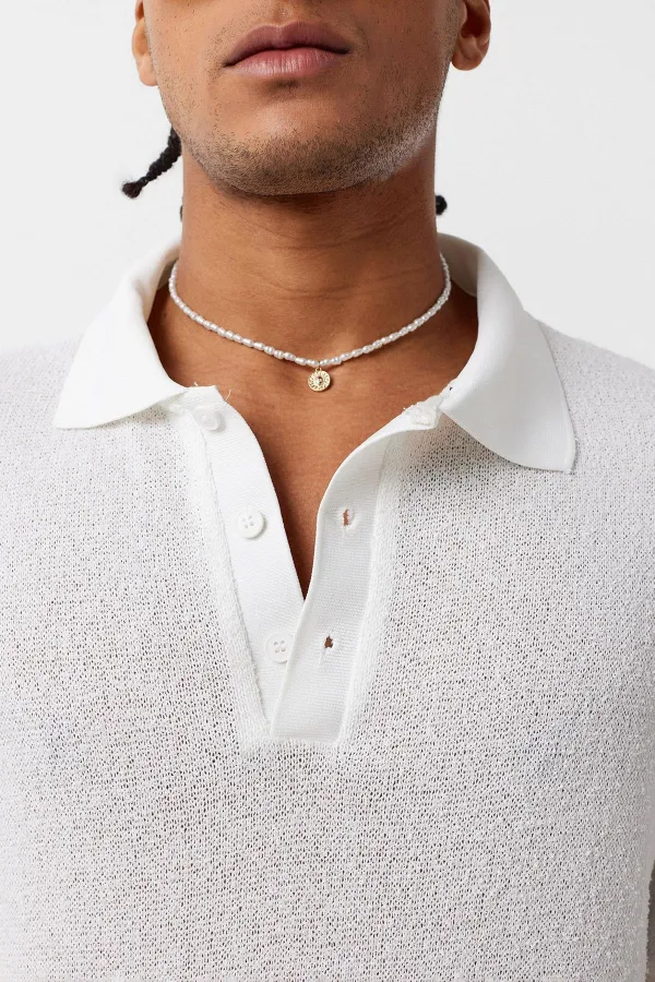 Polo Yaka Triko Oversize Tişört Ekru