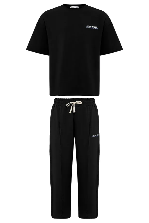 Paça Yırtmatçlı Oversize  Eşofman Takım Siyah