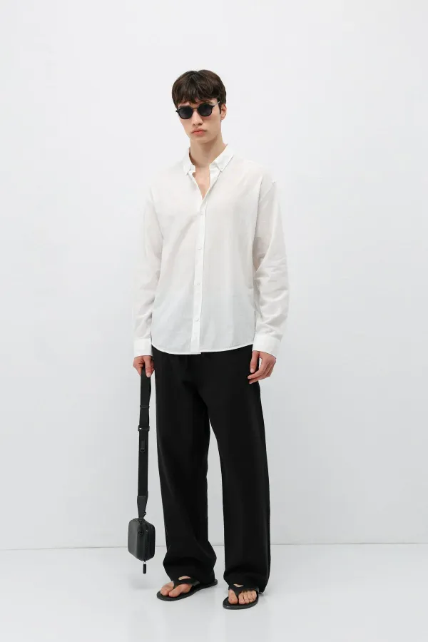 Basic Oversize Pamuk  Keten Gömlek Ekru