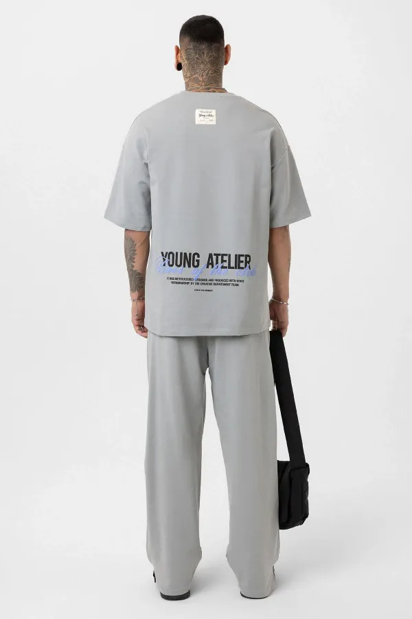 Paça Yırtmatçlı Oversize  Eşofman Takım Gri