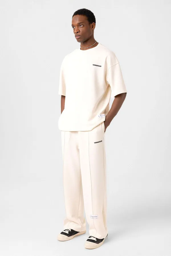 Label Detailed Oversize Modal Fabric Tracksuit Set, Ecru