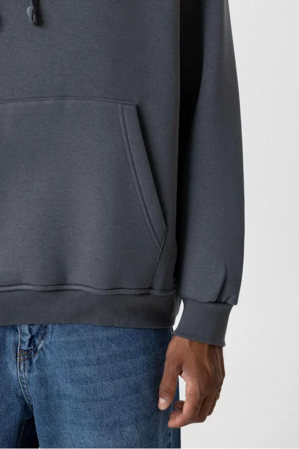 Sweat à capuche basique oversize délavé, gris fumé