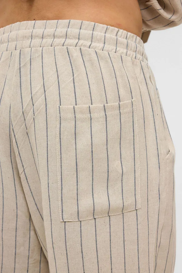 Oversize Striped Linen Shorts Indigo