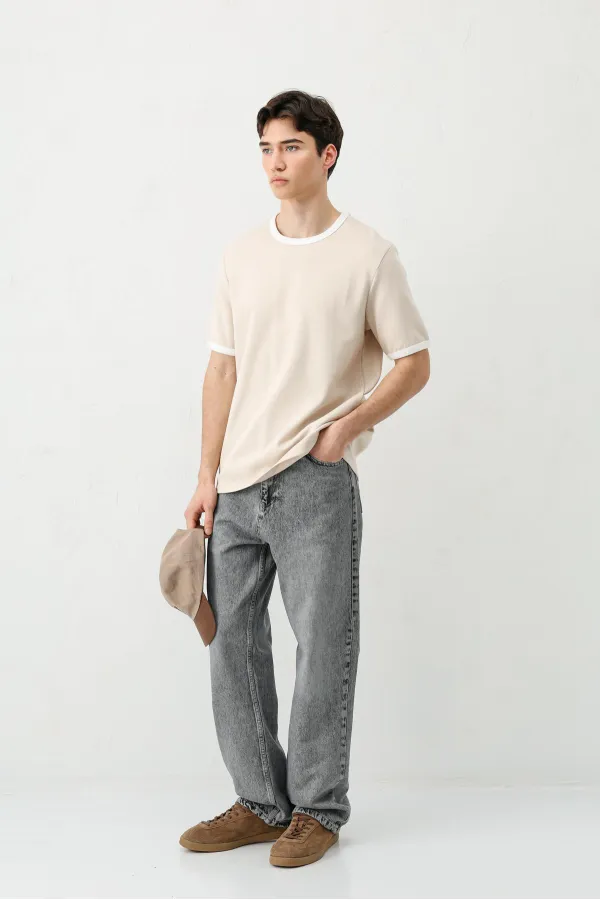 Kısa Kollu Regular Fit Tişört Taş