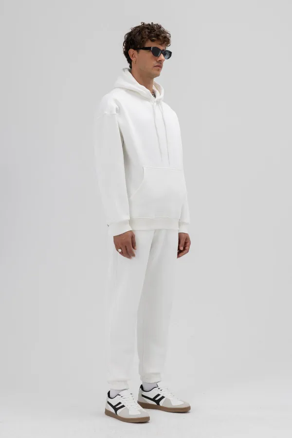 Basic Oversize Kapüşonlu Sweatshirt Ekru