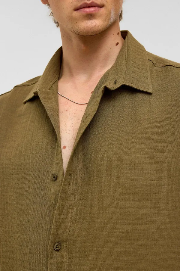 Chemise oversize à manches courtes en mousseline, kaki