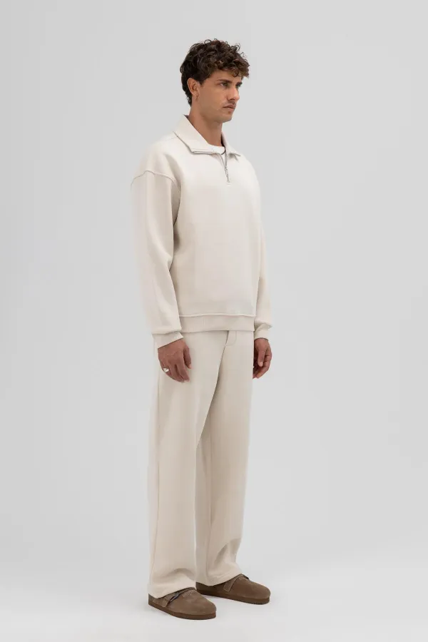 Sweat-shirt oversize à fermeture éclair et col montant couleur pierre