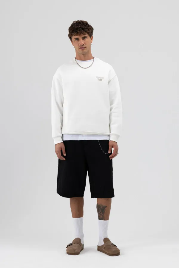 Sweat-shirt oversize à col rond imprimé, écru