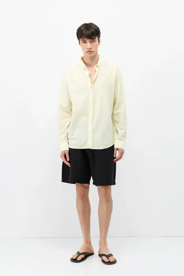 Basic Oversize Pamuk  Keten Gömlek Sarı