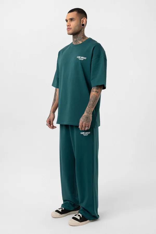 Care About Printed Oversize Tracksuit Set - Black Petrol