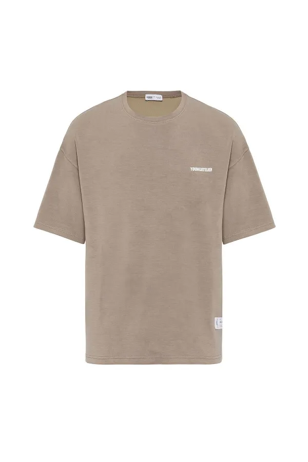 Label Detailed Oversize Modal Fabric Tracksuit Set Mink