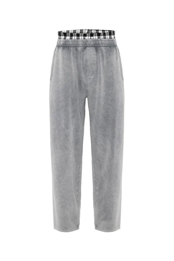 Yıkamalı Bel Detaylı Baggy Eşofman Alt Gri